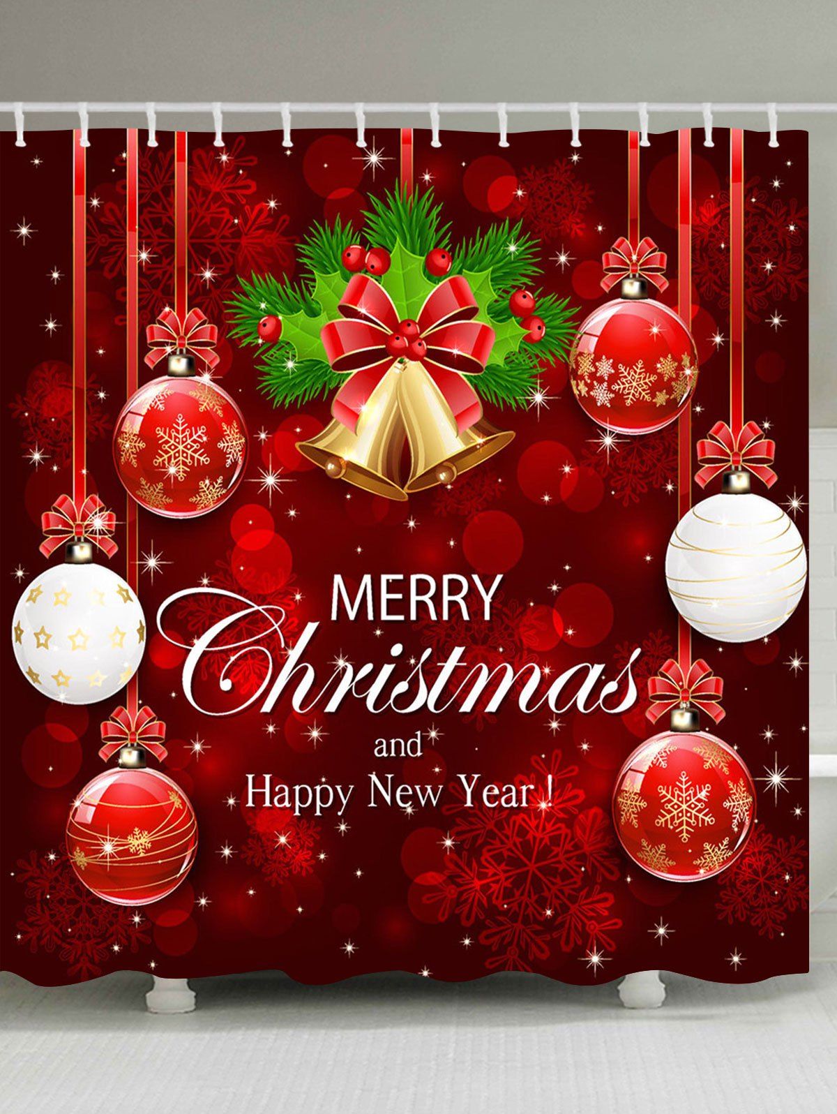 

Christmas Ornaments Printed Waterproof Bath Curtain, Red