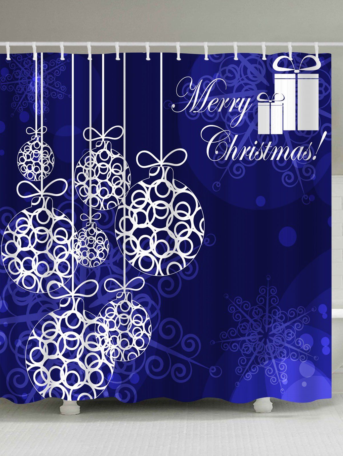 

Christmas Ball Print Waterproof Bath Curtain, Blue