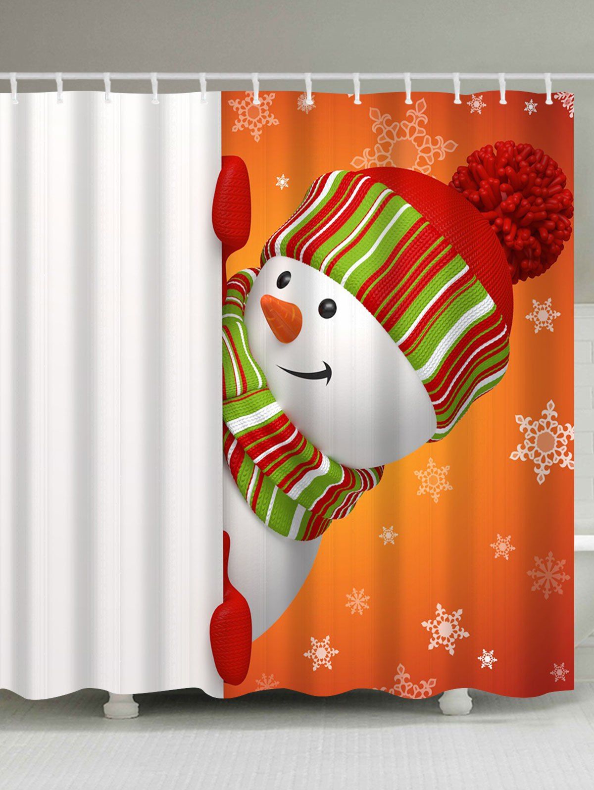 

Waterproof Christmas Naughty Snowman Bath Curtain, White and orange
