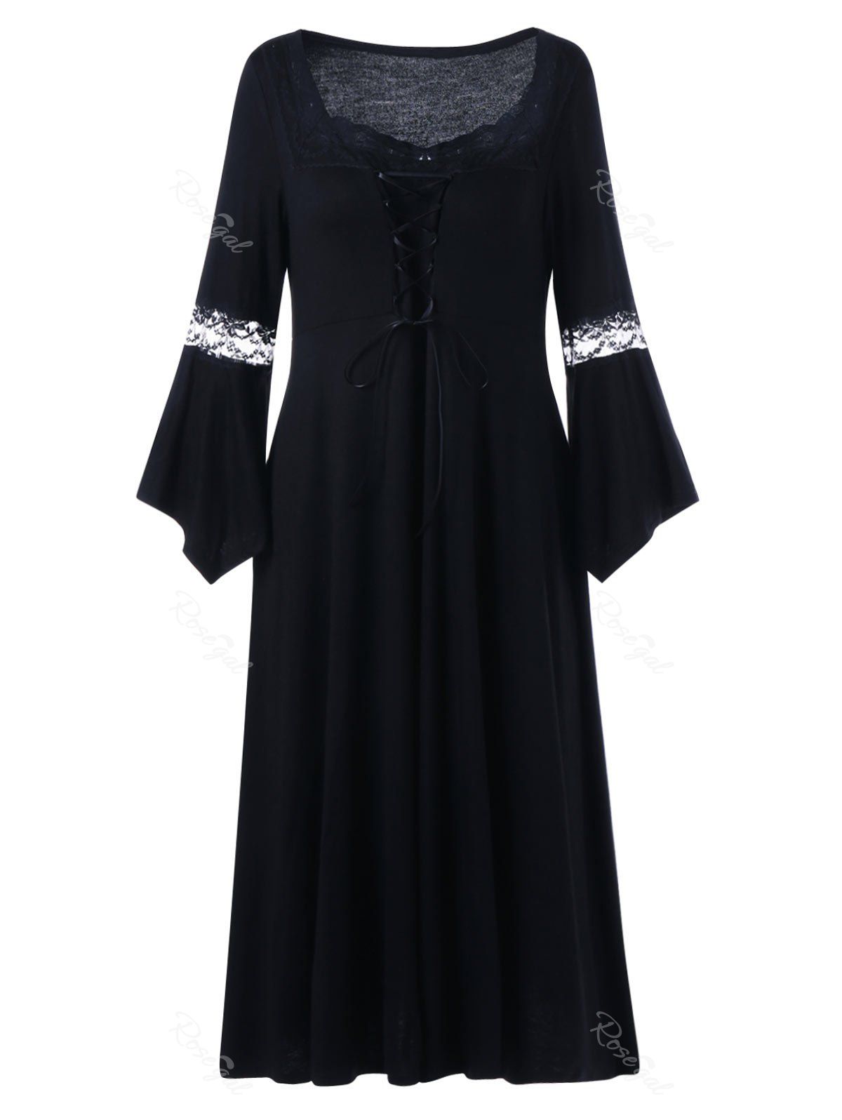 

Plus Size Bell Sleeve Lace Up Dress, Black