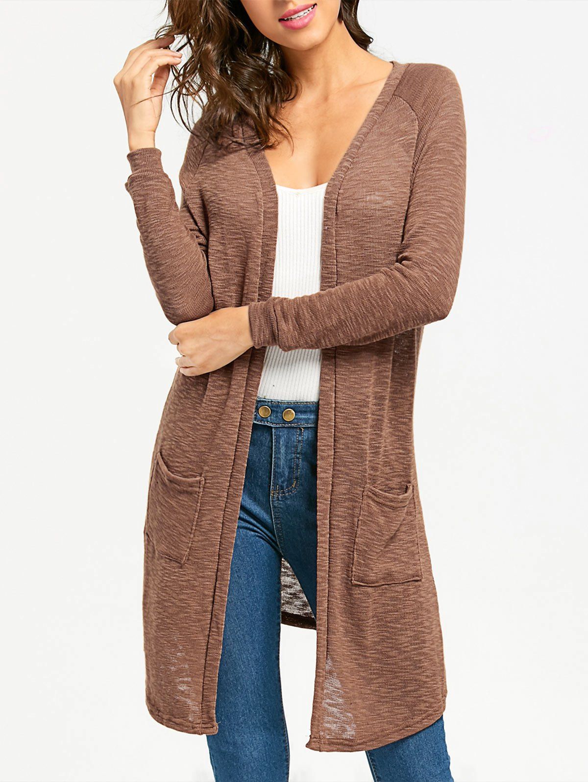 

Raglan Sleeve Tunic Open Front Cardigan, Khaki