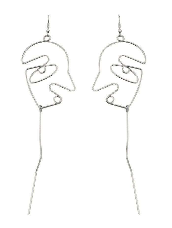 

Hollow Face Design Bar Hoop Earrings, Silver