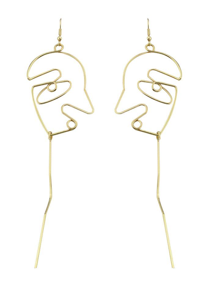 

Hollow Face Design Bar Hoop Earrings, Golden