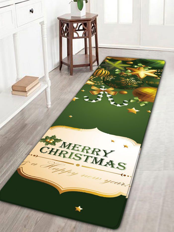 

Christmas Ornaments Print Nonslip Flannel Bath Mat, Green