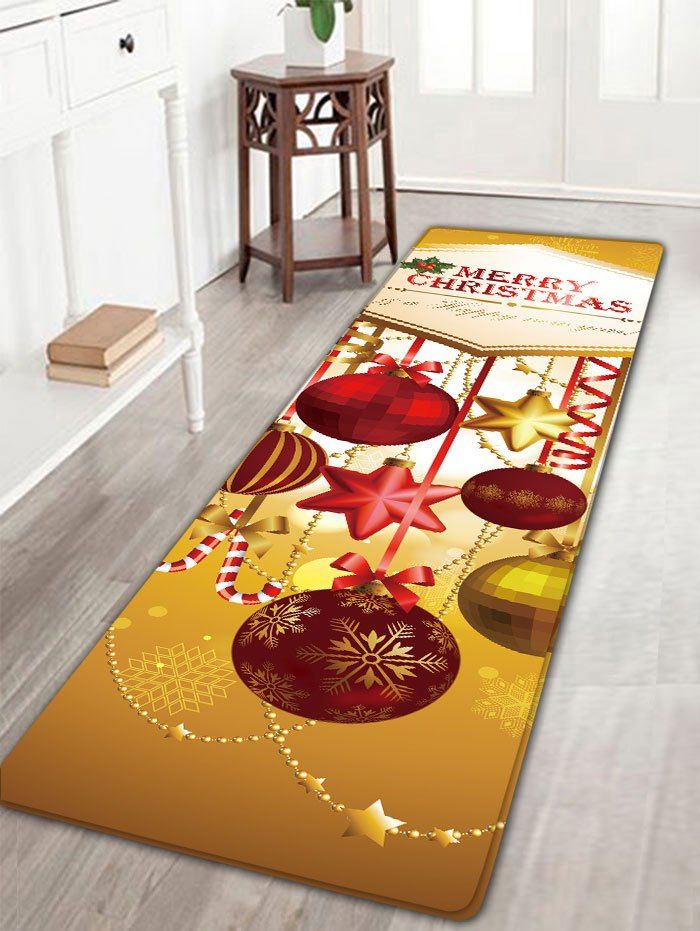 

Flannel Nonslip Christmas Ornaments Print Bath Rug, Golden