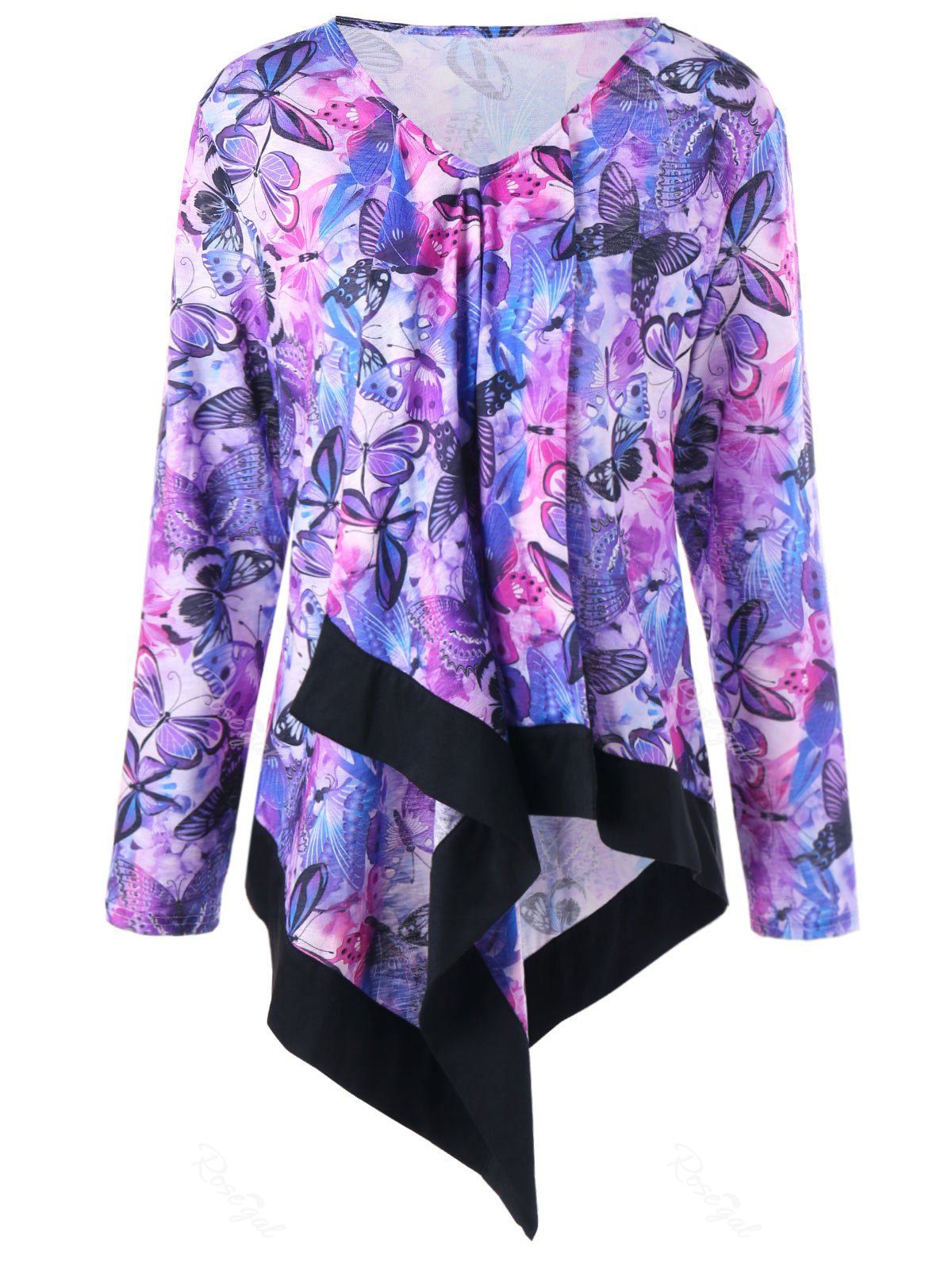 

Plus Size Asymmetrical Butterfly Print T-shirt, Purple