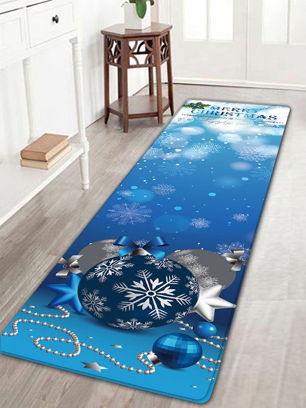 

Christmas Ball Ornaments Flannel Nonslip Bath Rug, Blue