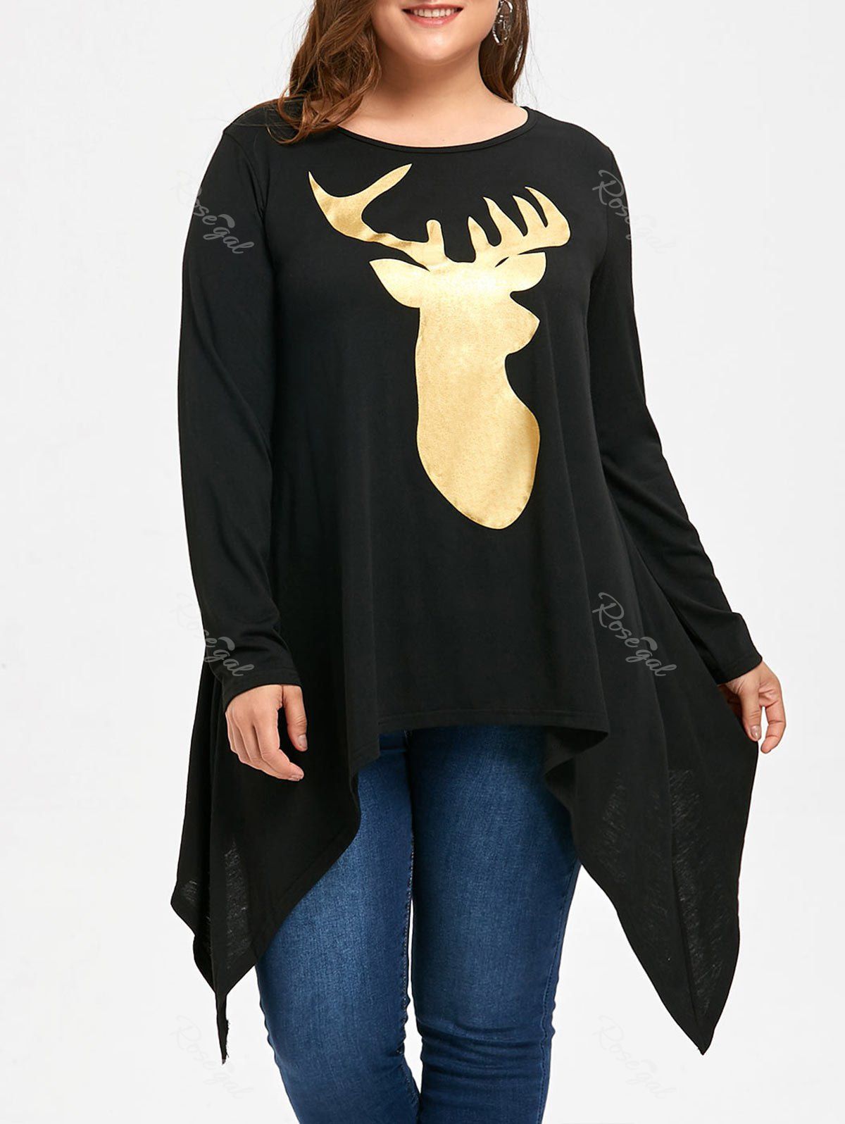 

Gilding Reindeer Long Sleeve Tunic Top, Black