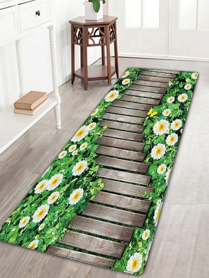 

Flower Wood Path Printed Flannel Nonslip Bath Rug, Wood color