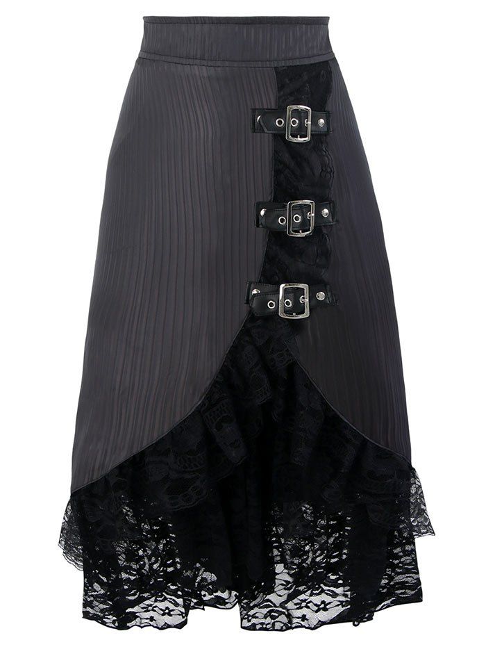 

Lace Tier Ruffles Midi Skirt, Black