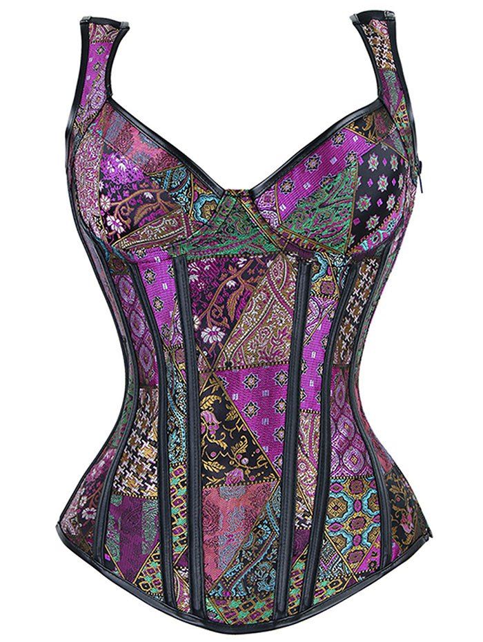 

Jacquard Lace-up Zip Tank Corset, Colormix