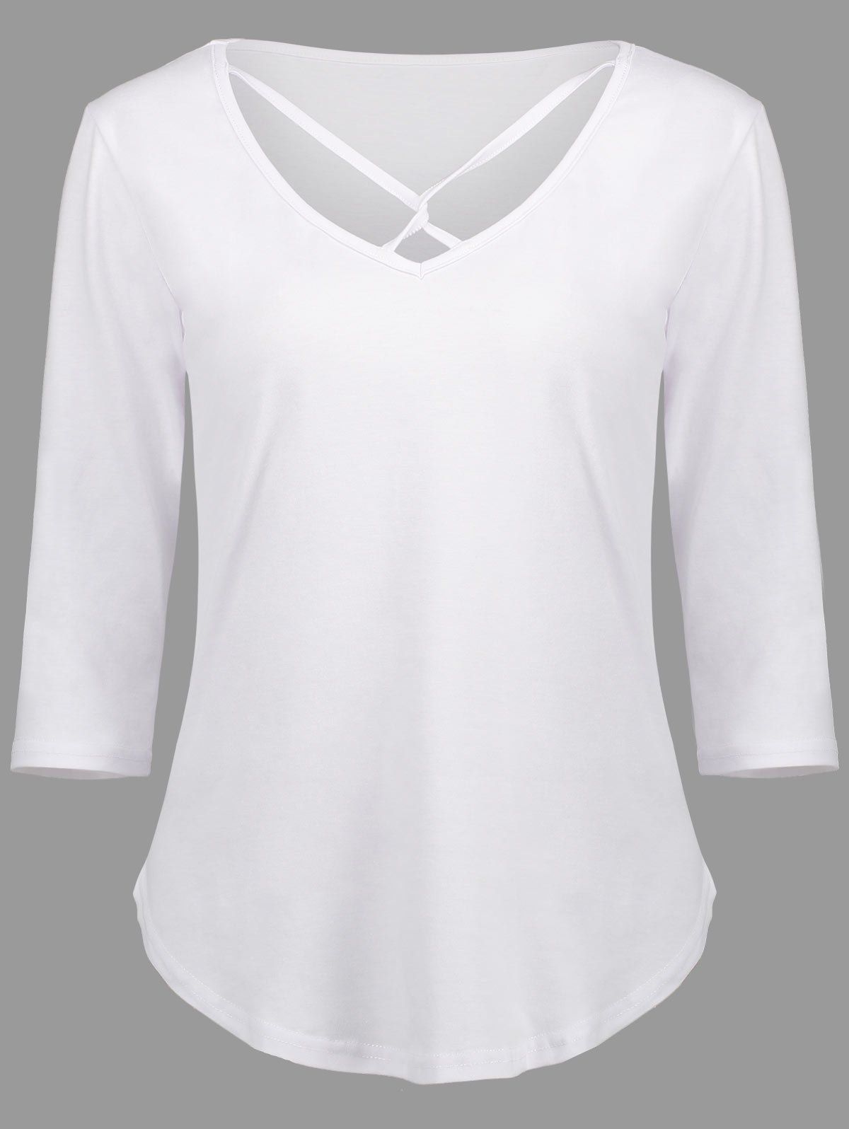 

V Neck Criss Cross Tee, White