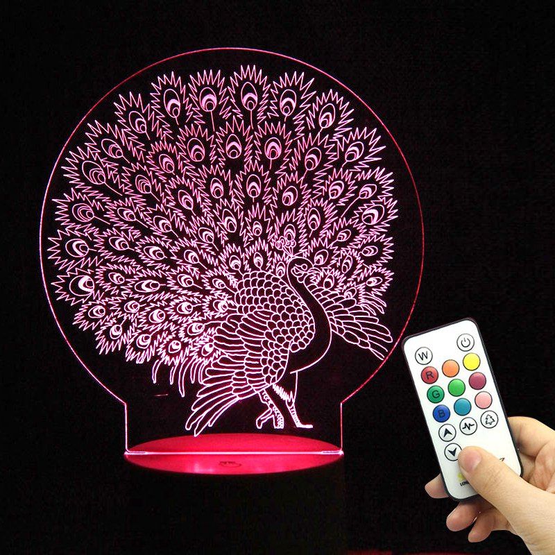 Transpa Remote Control Color Change 3d Peacock Led Night Light Remote Control Color Change 3d Peacock Led Night Light