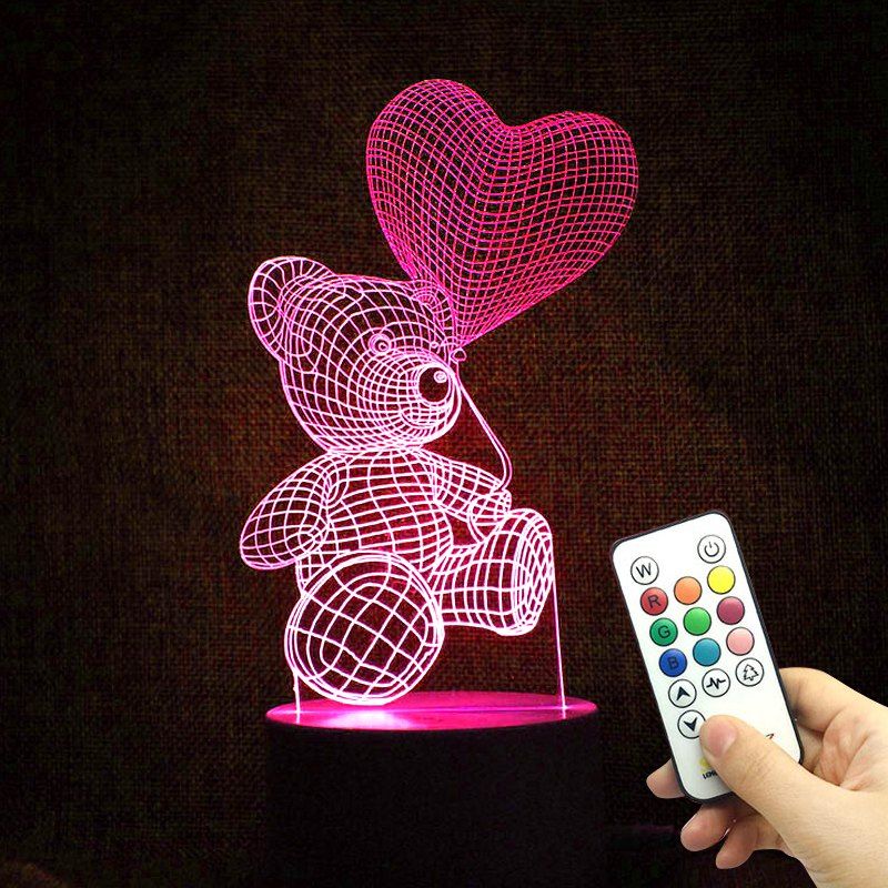 

3D Bear LED Color Change Love Confession Night Light, Transparent