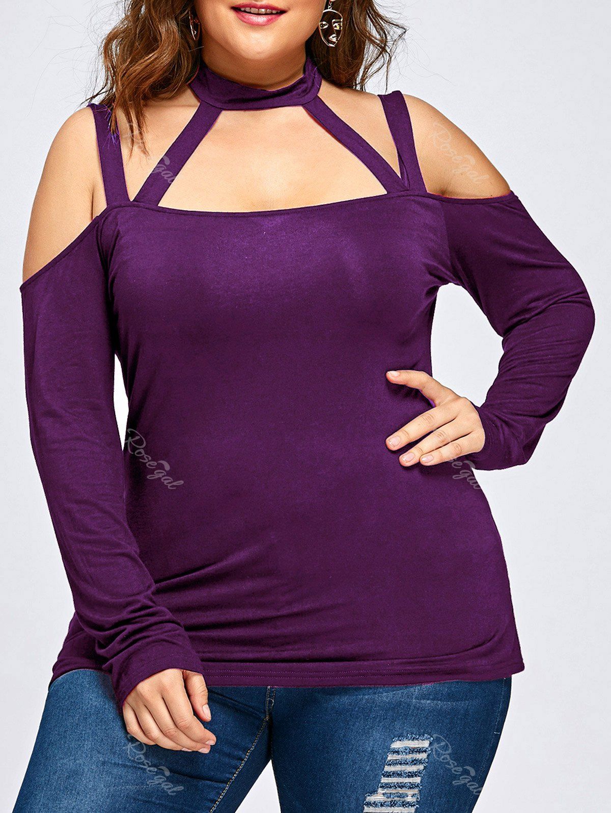 

Plus Size Cut Out Halter Neck Top, Purple
