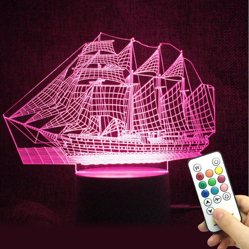 

Colorful 3D Visual LED Ship Shape Touch Night Light With Remote Control, Transparent