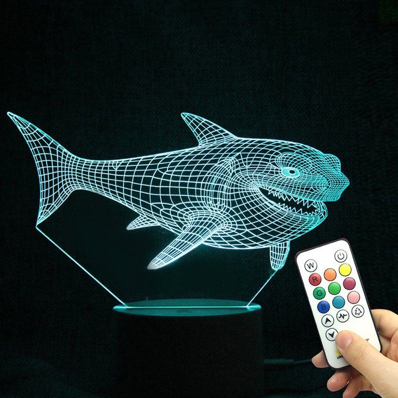 

Colorful 3D Visual LED Shark Touch Night Light With Remote Control, Transparent