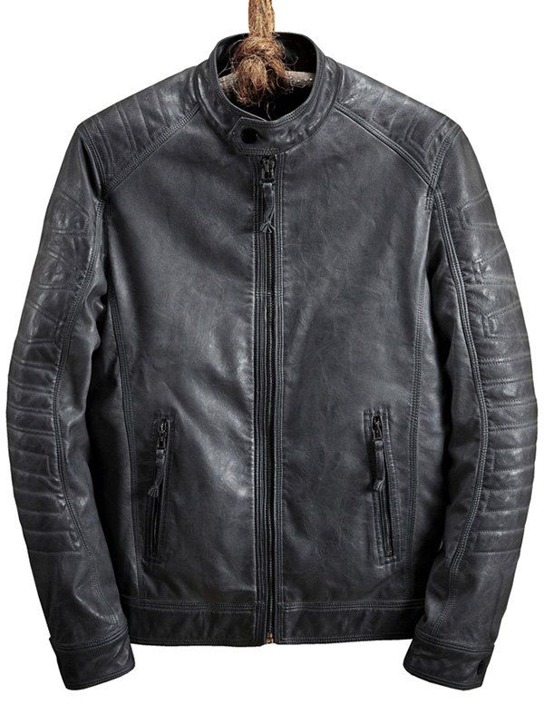 Store Raglan Sleeve Zip Pocket Faux Leather Jacket  