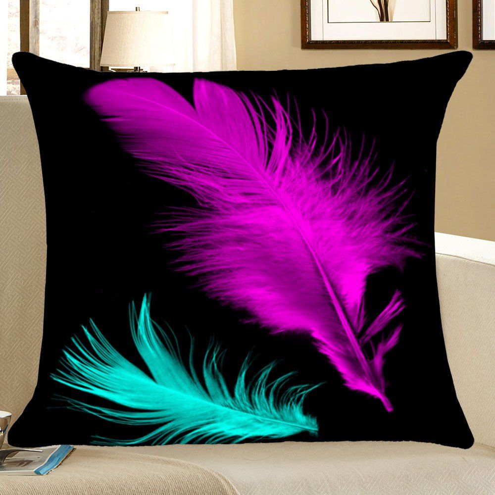 

Feathers Printed Square Throw Pillow Case, Black