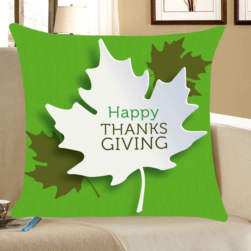 

Thanks Giving Maple Leaves Printed Square Pillow Case, Green