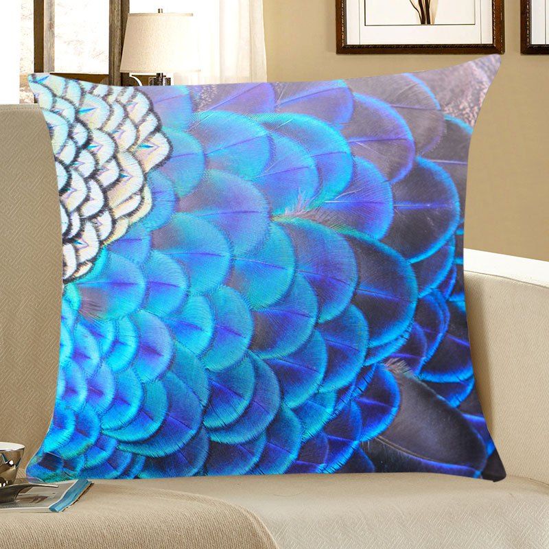 

Peacock Feathers Print Throw Pillow Case, Blue