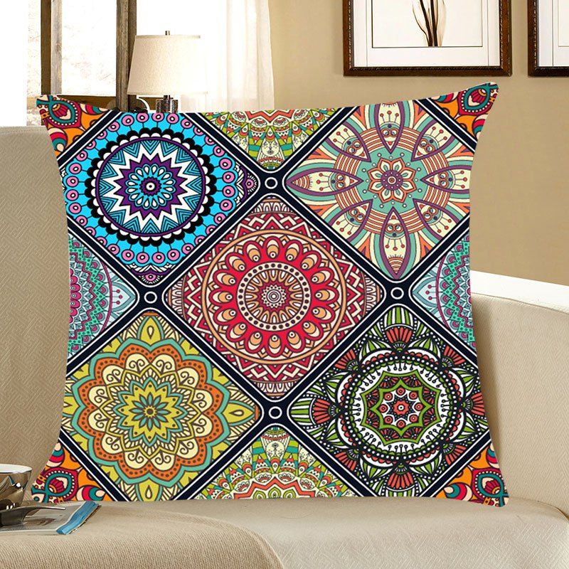 

Bohemian Flowers Pattern Throw Pillow Case, Colorful