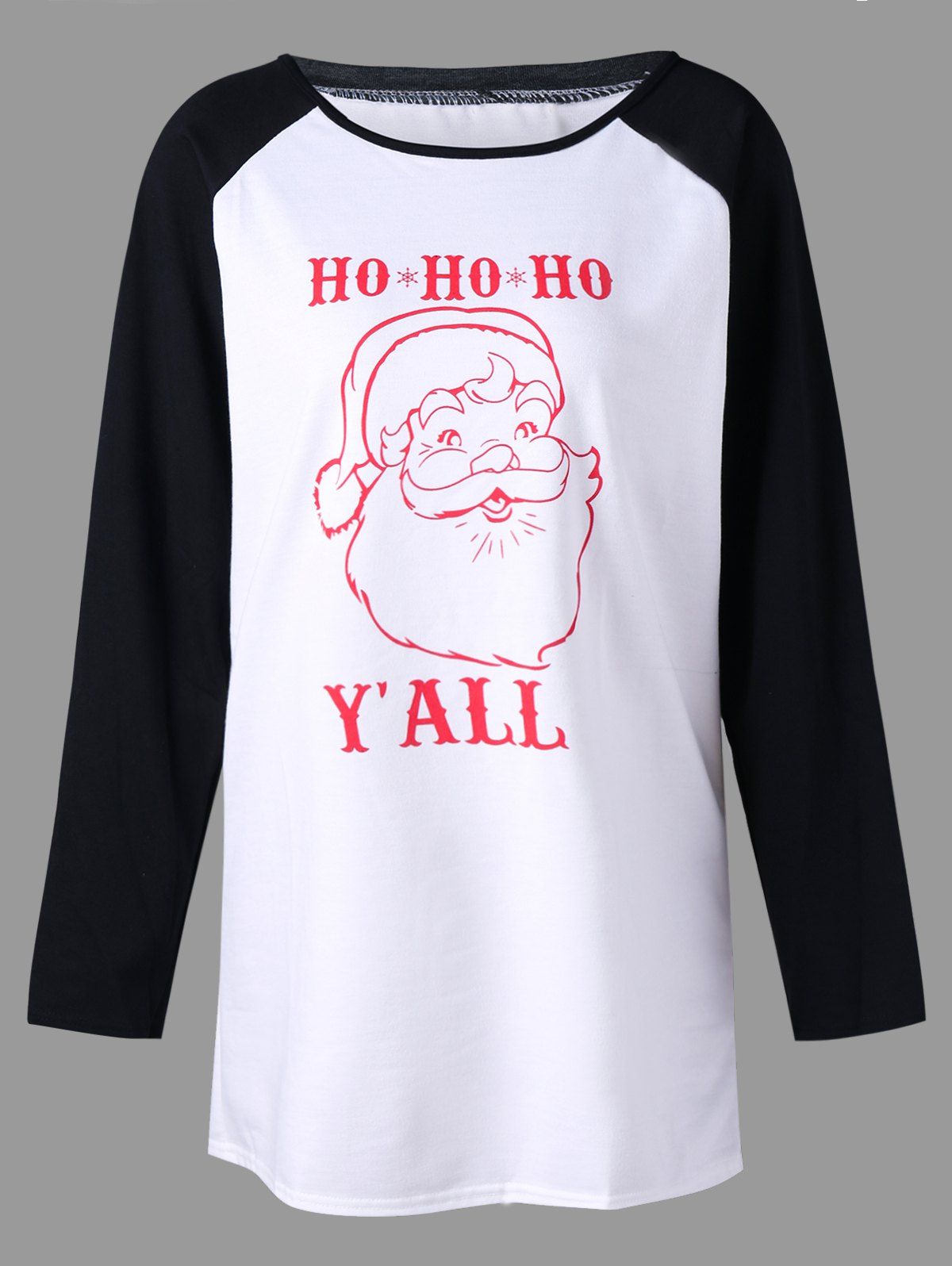 

Christmas Raglan Sleeve Santa Claus Print Tee, Black
