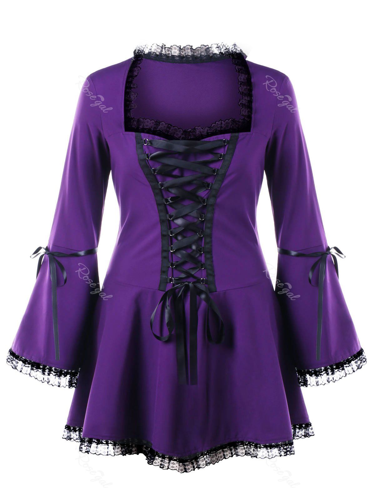 

Halloween Plus Size Flare Sleeve Lace Up Top, Purple