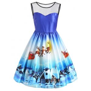 

Christmas Snow View Print Sleeveless Vintage Dress, Blue