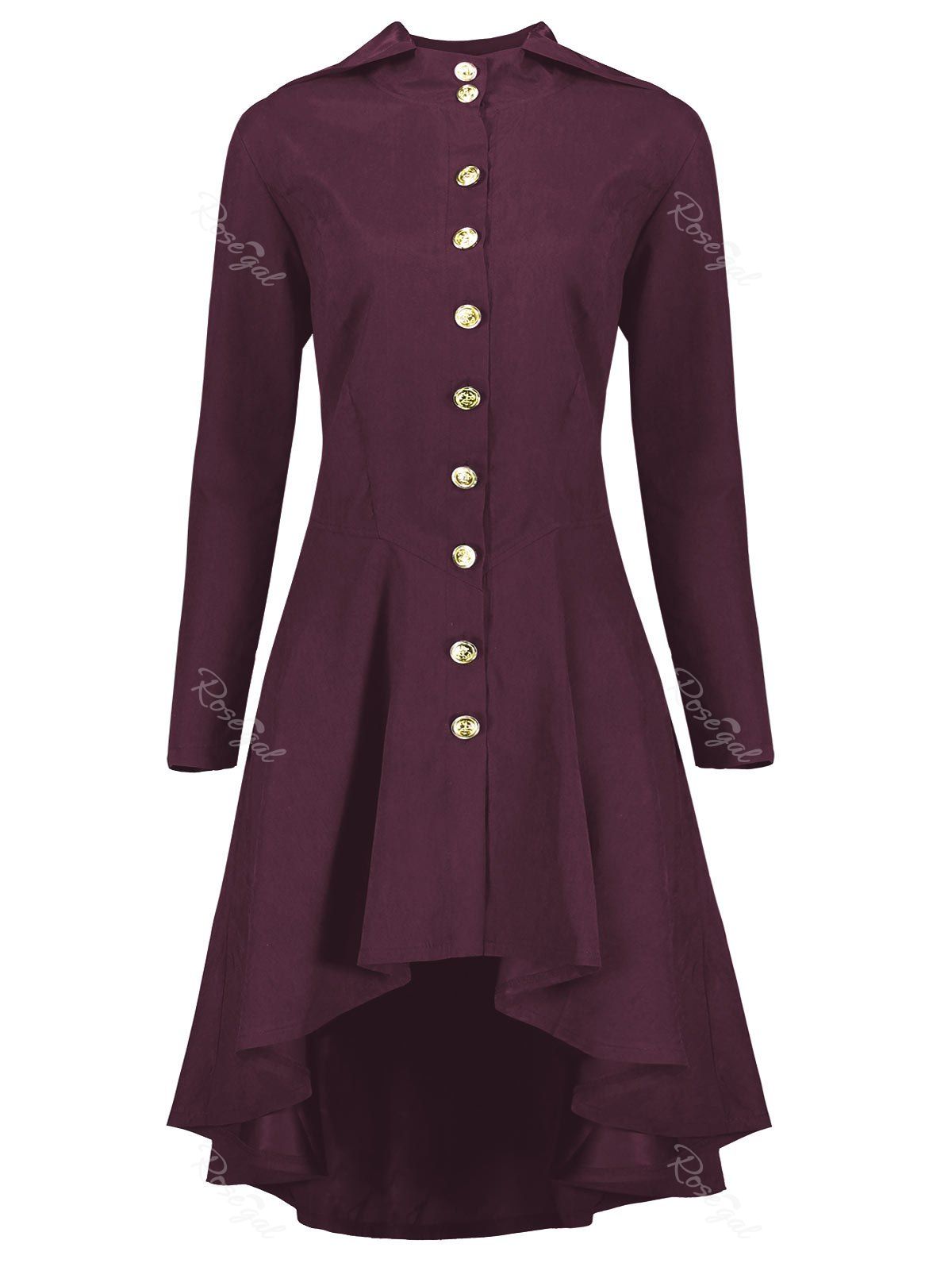 

Hooded Plus Size High Low Lace Up Coat, Wine red