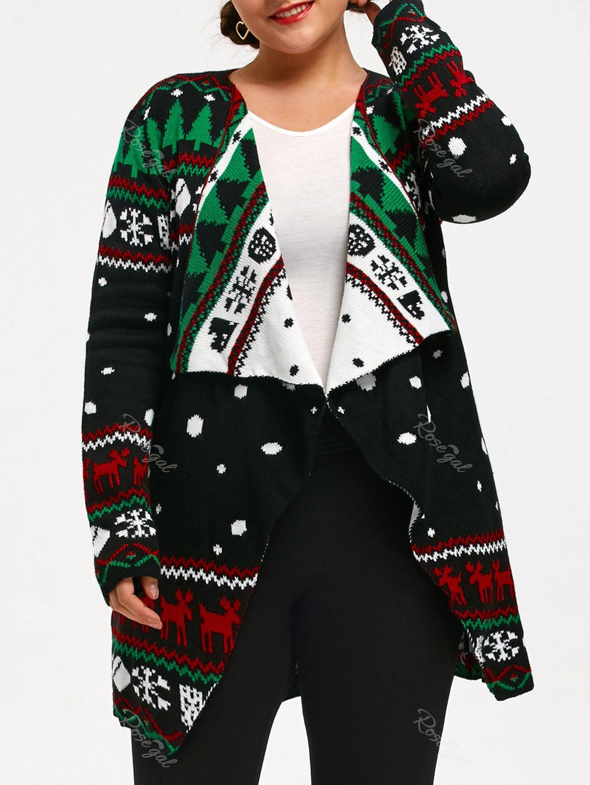 

Christmas Pattern Plus Size Tunic Knitted Cardigan, Colormix