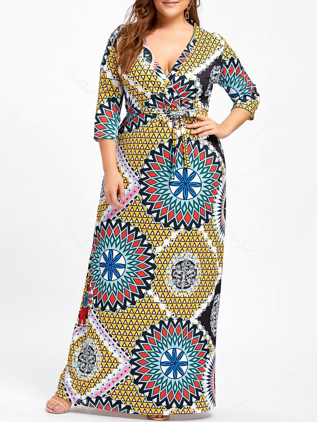 

Plus Size Belted Surplice Floral Dress, Yellow