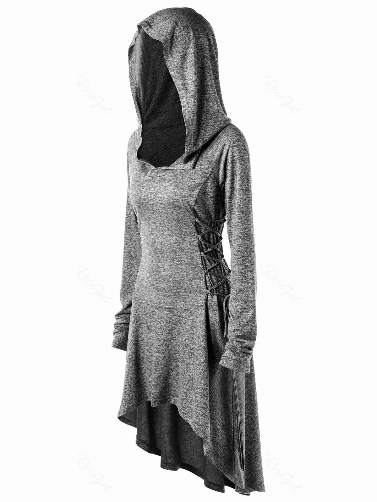 

Halloween Plus Size Lace Up Marled Dip Hem Hoodie, Heather gray