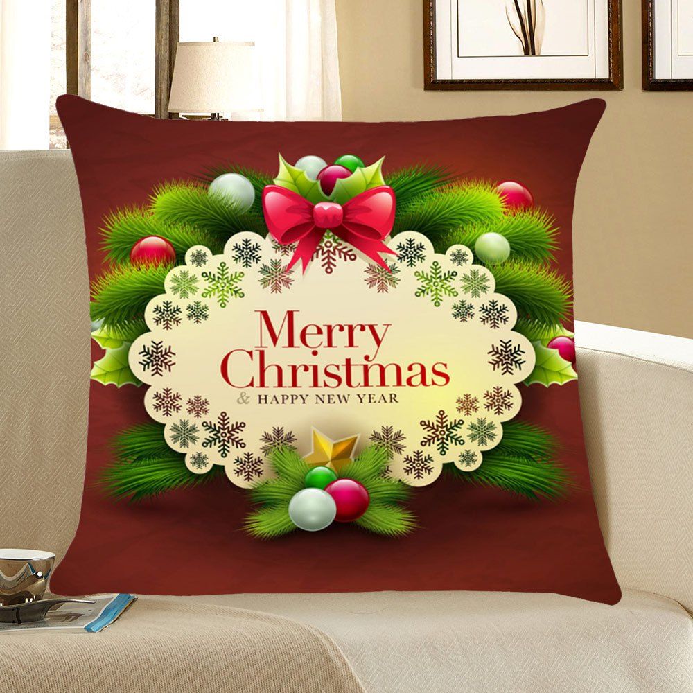 

Christmas Small Balls Patterned Throw Pillow Case, Dark red