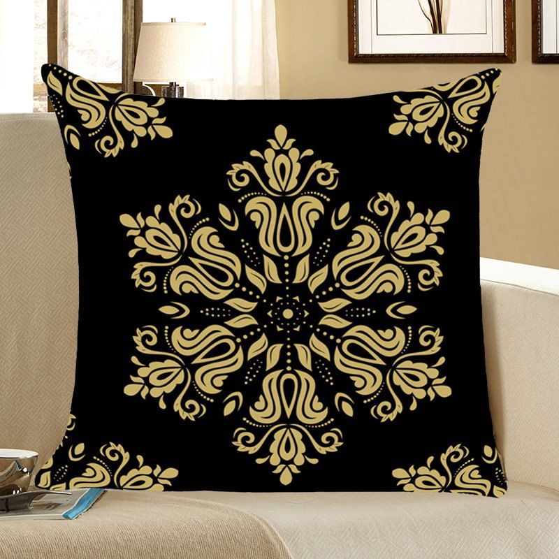 

Home Decor Flower Totem Pattern Throw Pillow Case, Black
