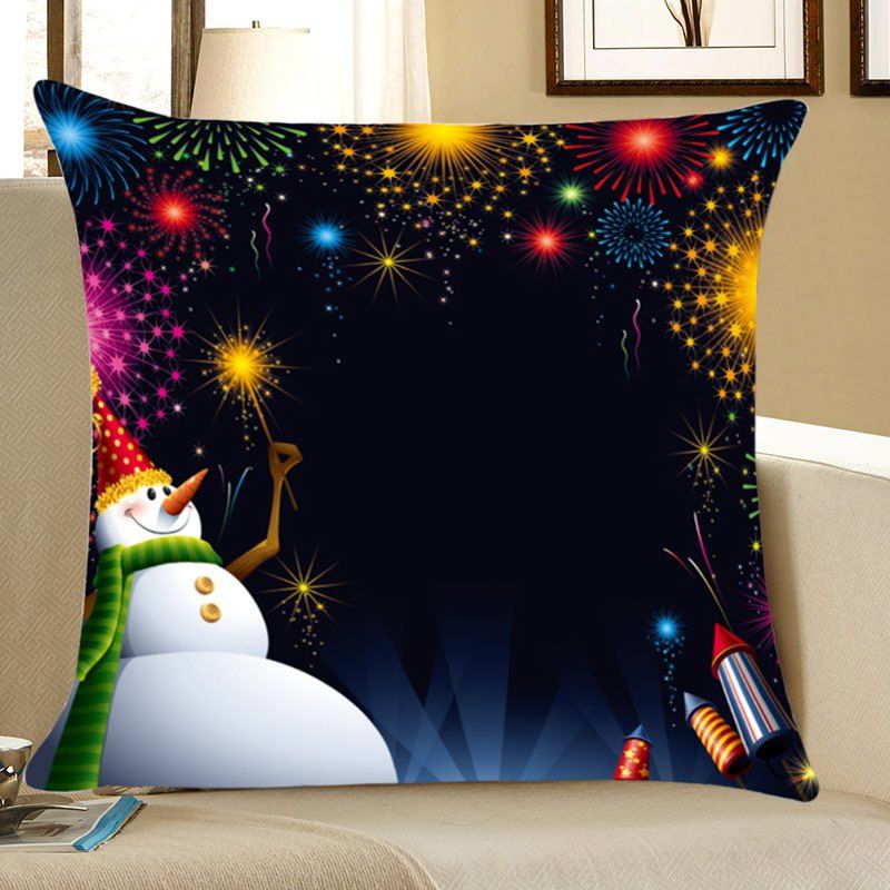 

Snowman Fireworks Patterned Throw Pillow Case, Black