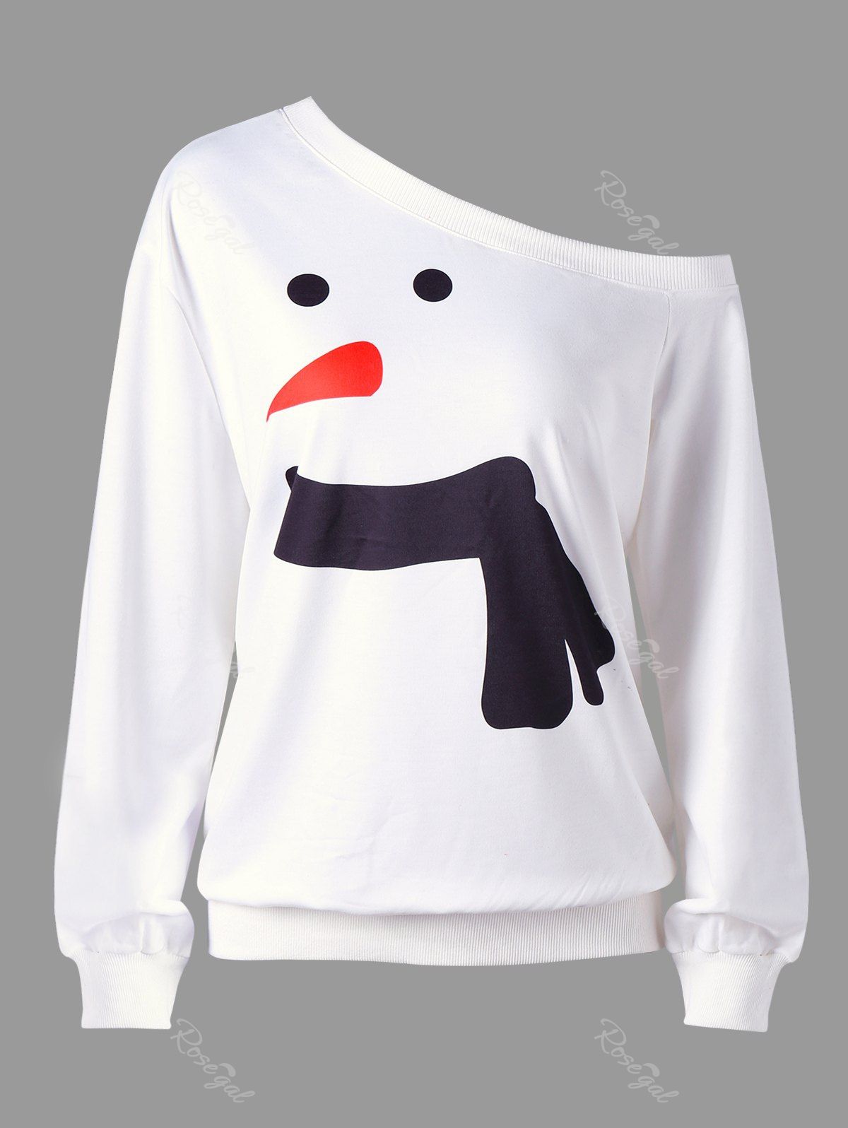 

Plus Size Snowman Skew Collar Christmas Sweatshirt, White