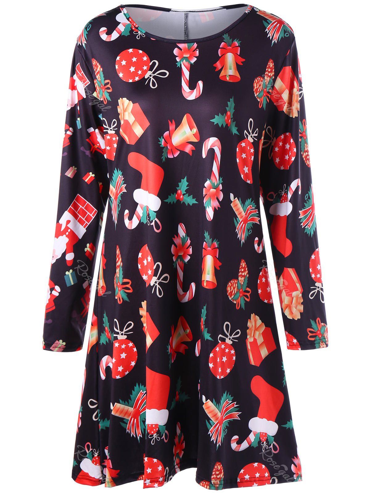 

Gift Print Plus Size Christmas Mini Dress, Black