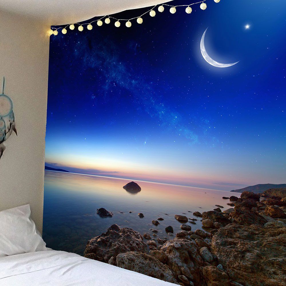 

Starry Sky Crescent Pattern Wall Hanging Tapestry, Blue
