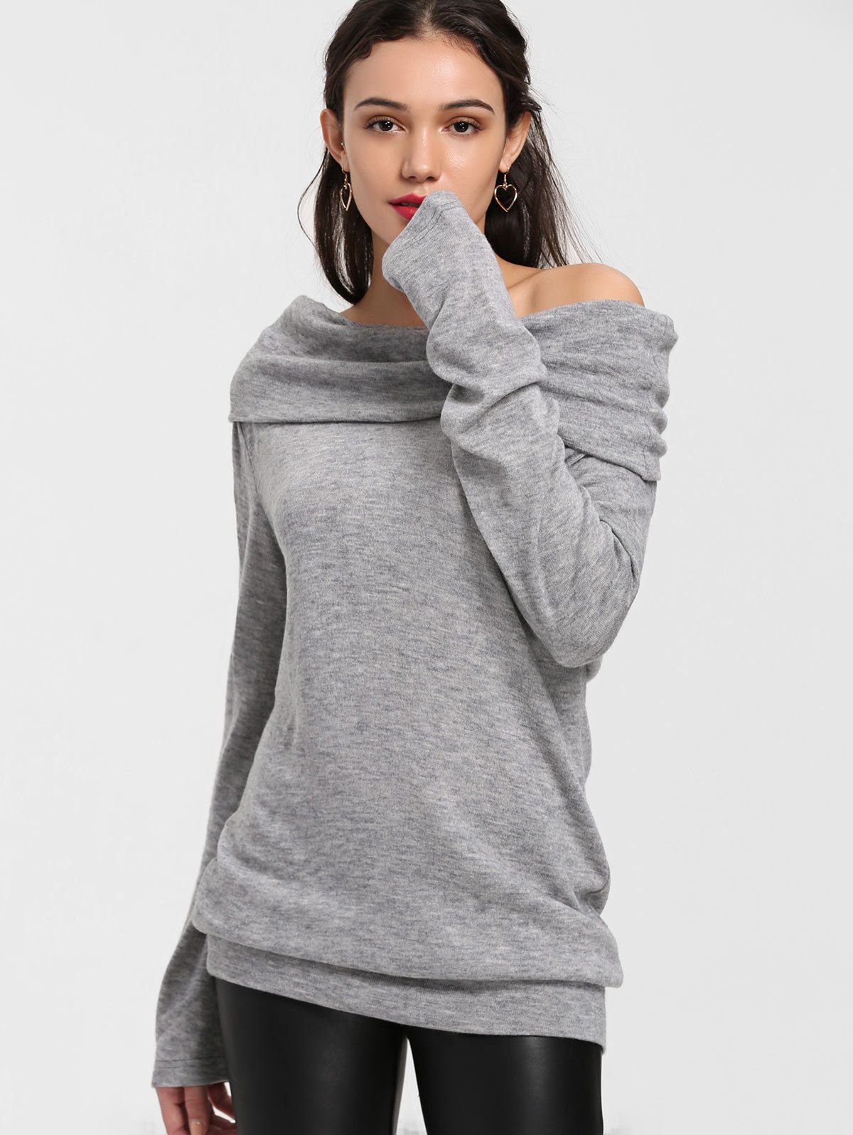 

Off The Shoulder Longline Knitwear, Gray