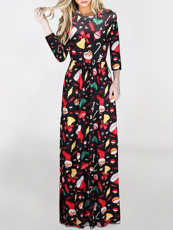 

Maxi Christmas Gifts Print Dress, Colormix