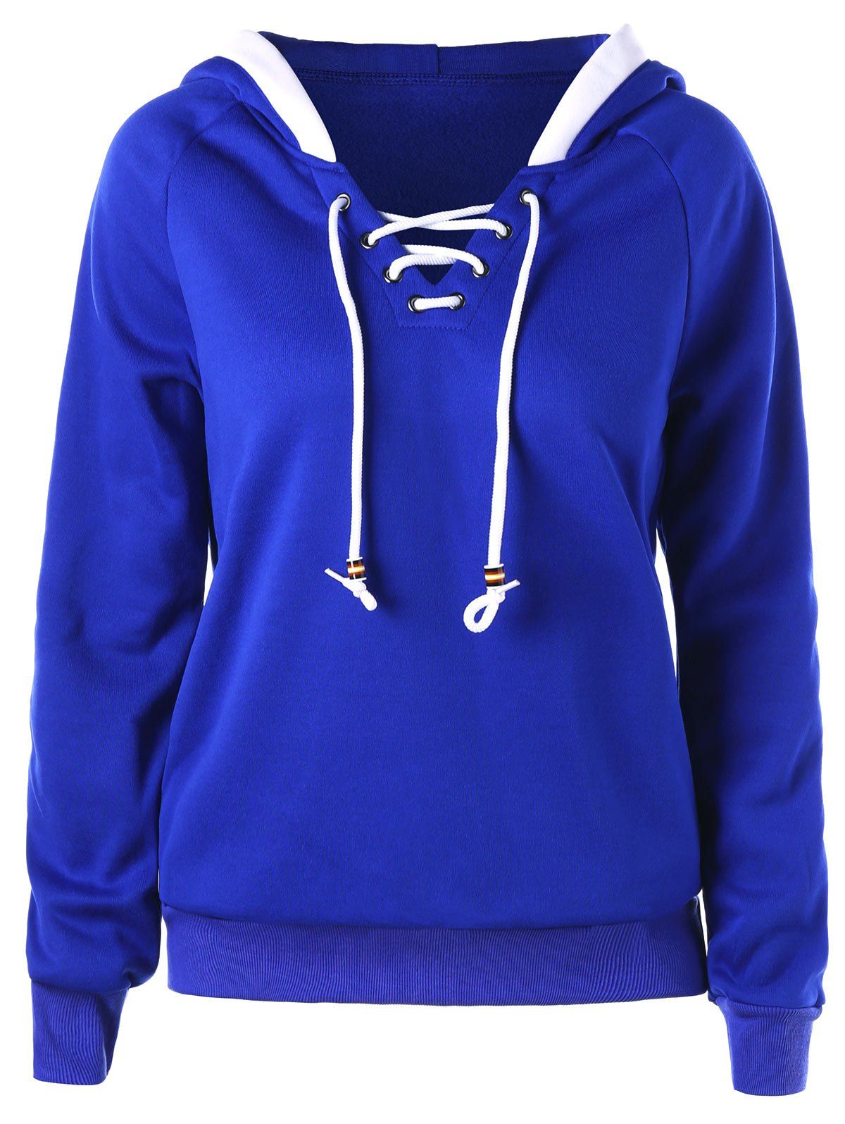 

Raglan Sleeve Lace Up Hoodie, Blue