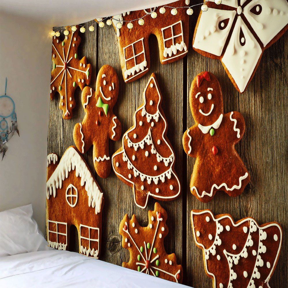 

Waterproof Christmas Cookies Patterned Wall Decor Tapestry, Colorful