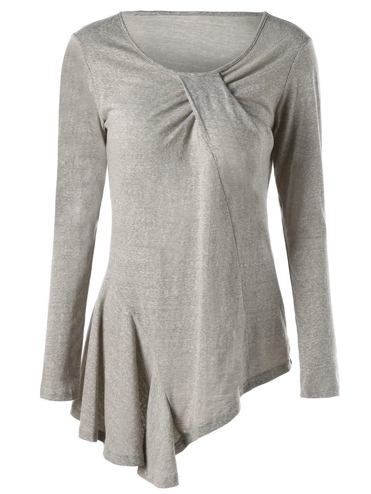 

Pleated Panel Ruched Asymmetric Blouse, Apricot