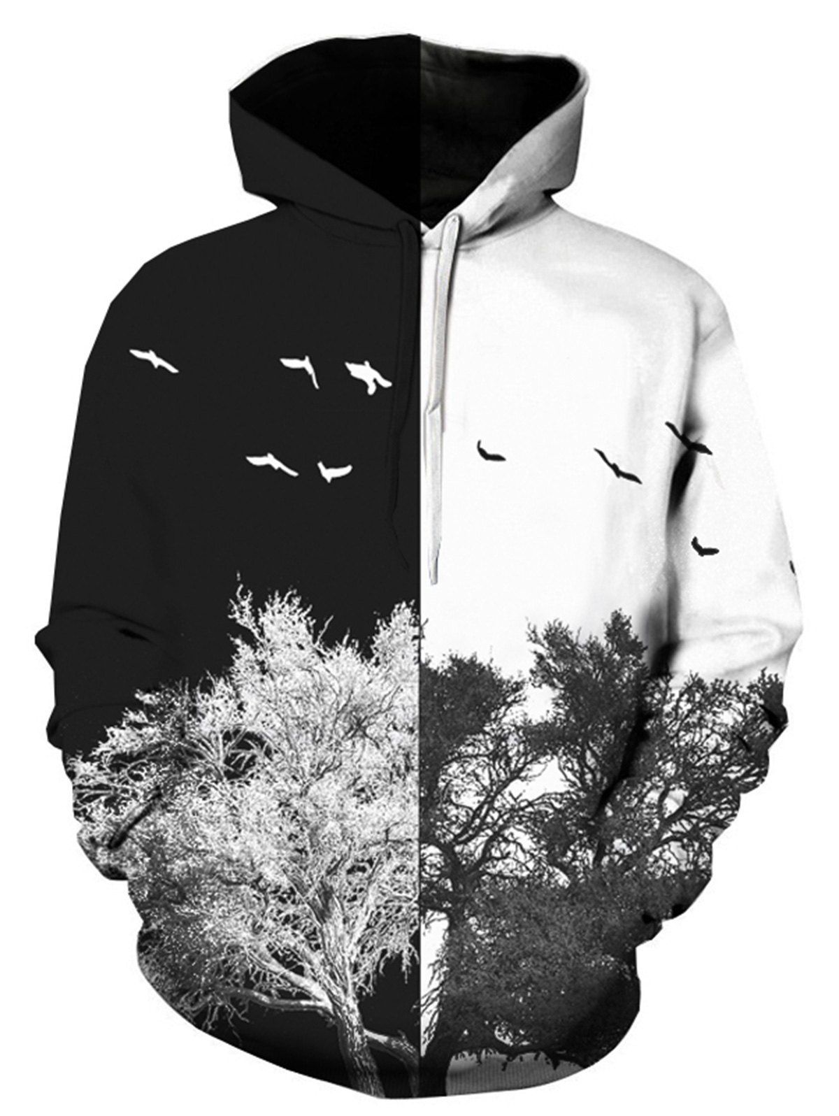 

3D Color Block Tree Print Pullover Hoodie, Colormix
