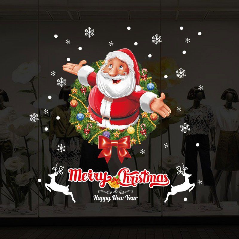 

Christmas Wreath Santa Pattern Decorative Wall Art Stickers, Colormix