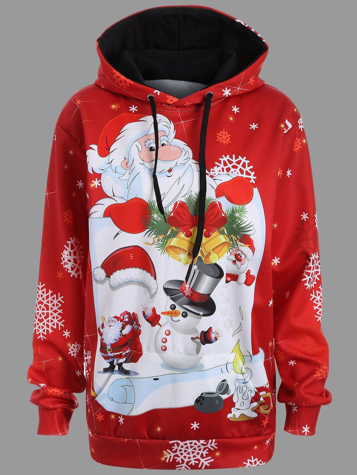 

Christmas Santa Claus Kangaroo Pocket Tunic Hoodie, Red