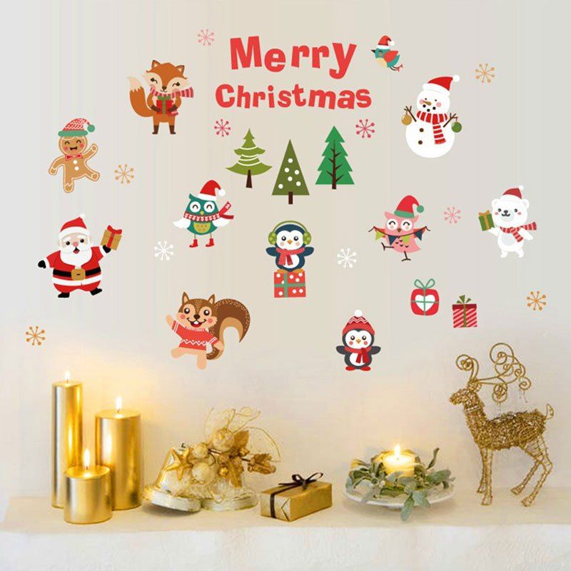 

Christmas Santa Animals Pattern Decorative Wall Art Stickers, Colormix