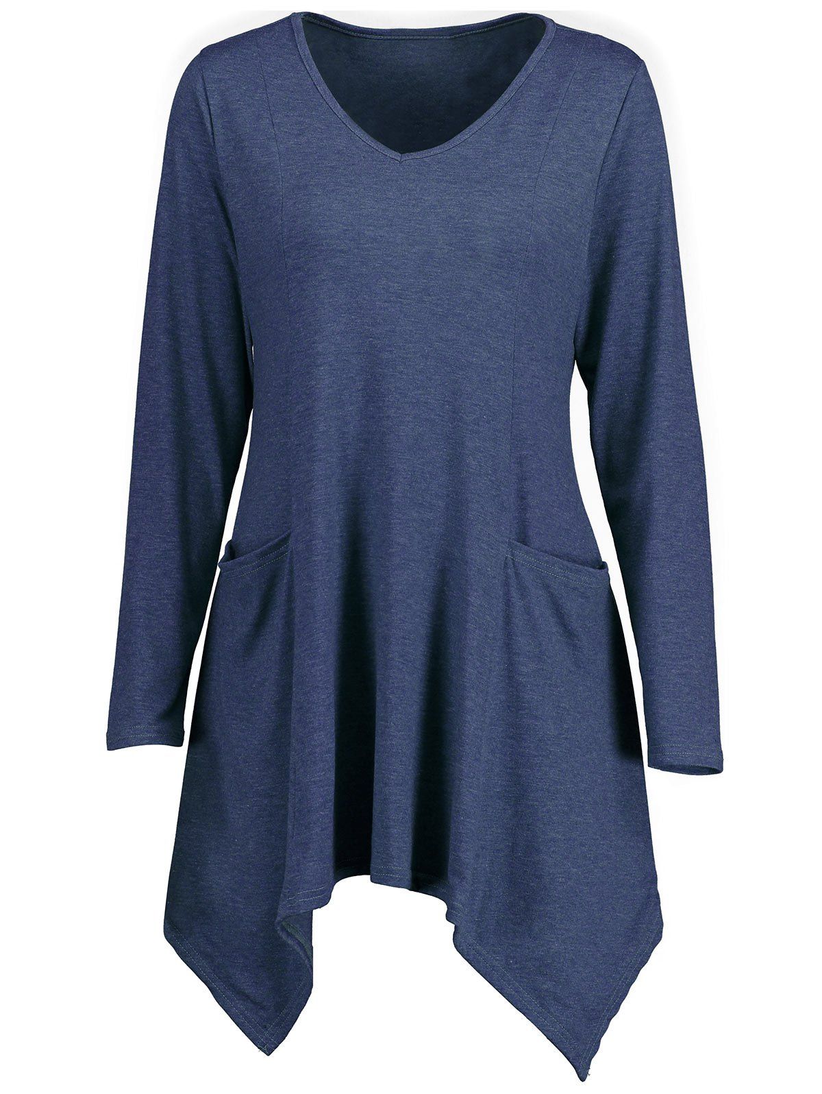 

Handkerchief Longline V Neck T-shirt, Blue