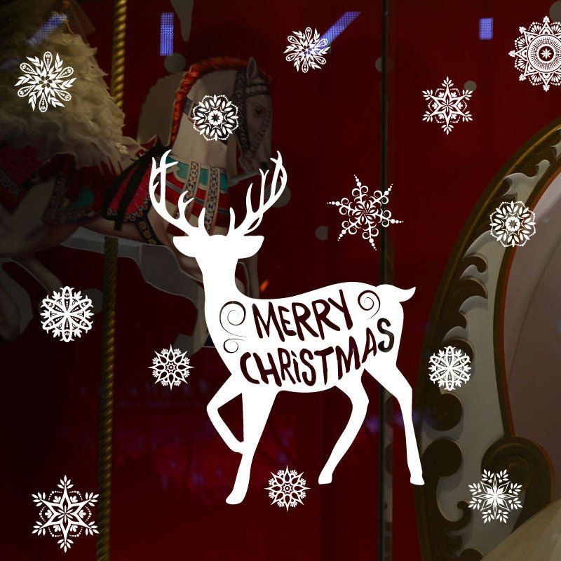 

Christmas Deer Snoaflakes Decorative Pattern Wall Art Stickers, White